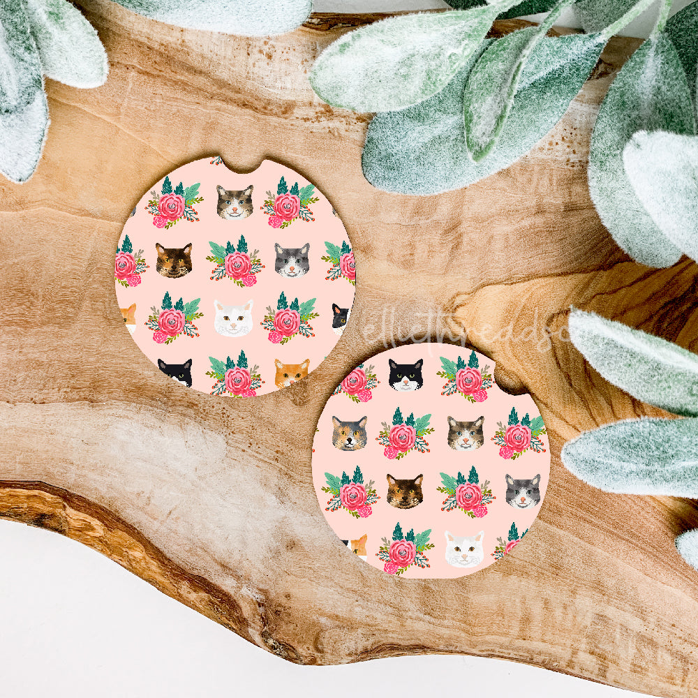 Floral Cats Car Coasters