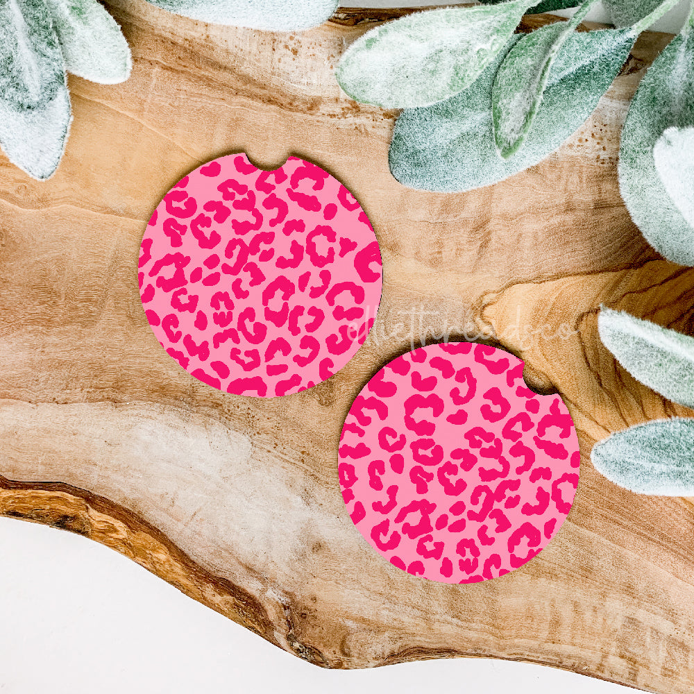 Hot Pink Leopard Car Coasters