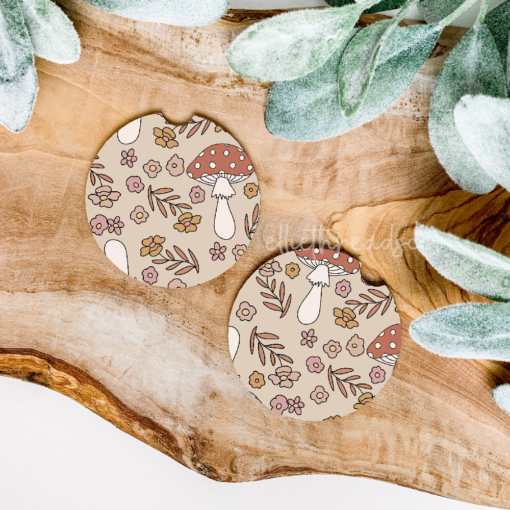 Floral Mushrooms Car Coasters